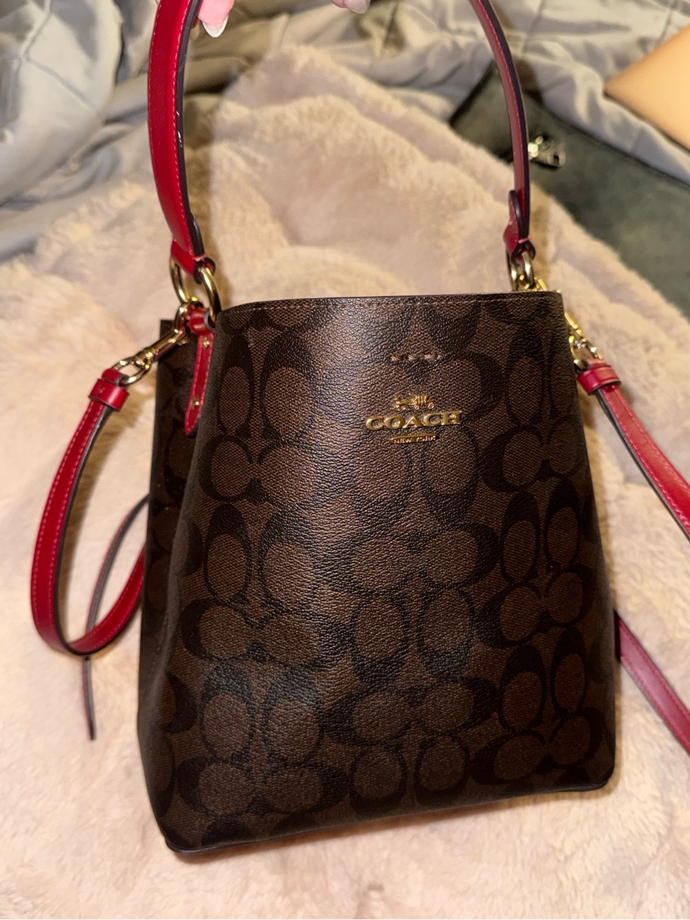 Coach Leather Tote Bag in brown and black c’s